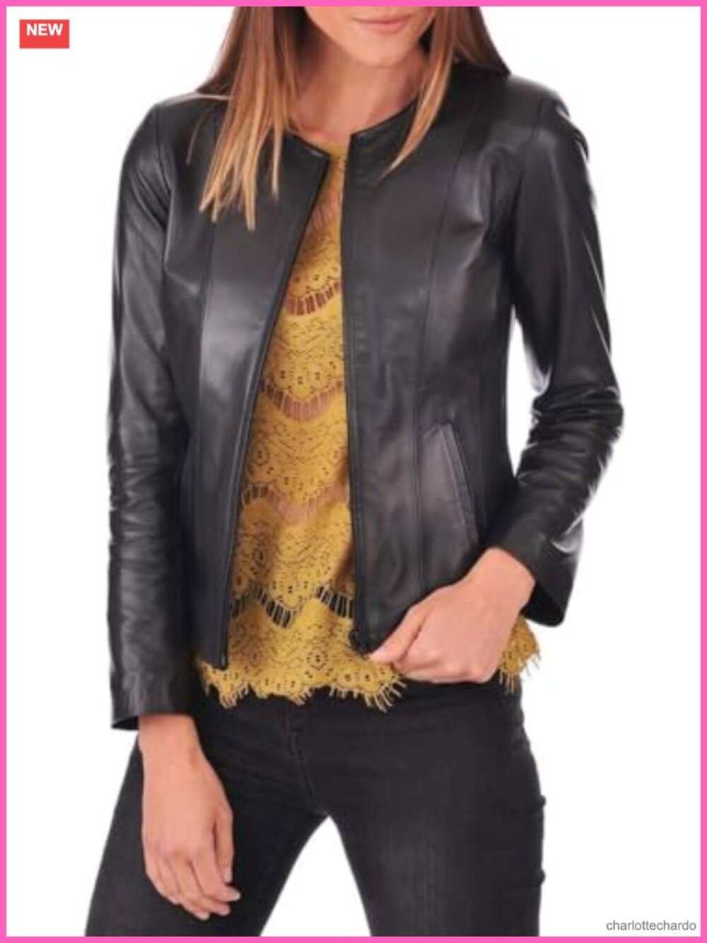 Womens Real Lambskin Leather Jacket Cafe Racer Moto Biker